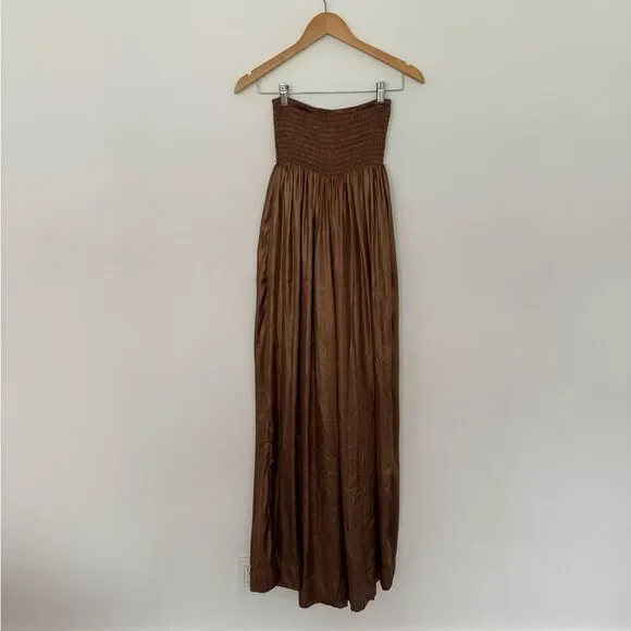 Free People Julie One Piece Strapless Wide Leg Jumpsuit in CopperSize XS